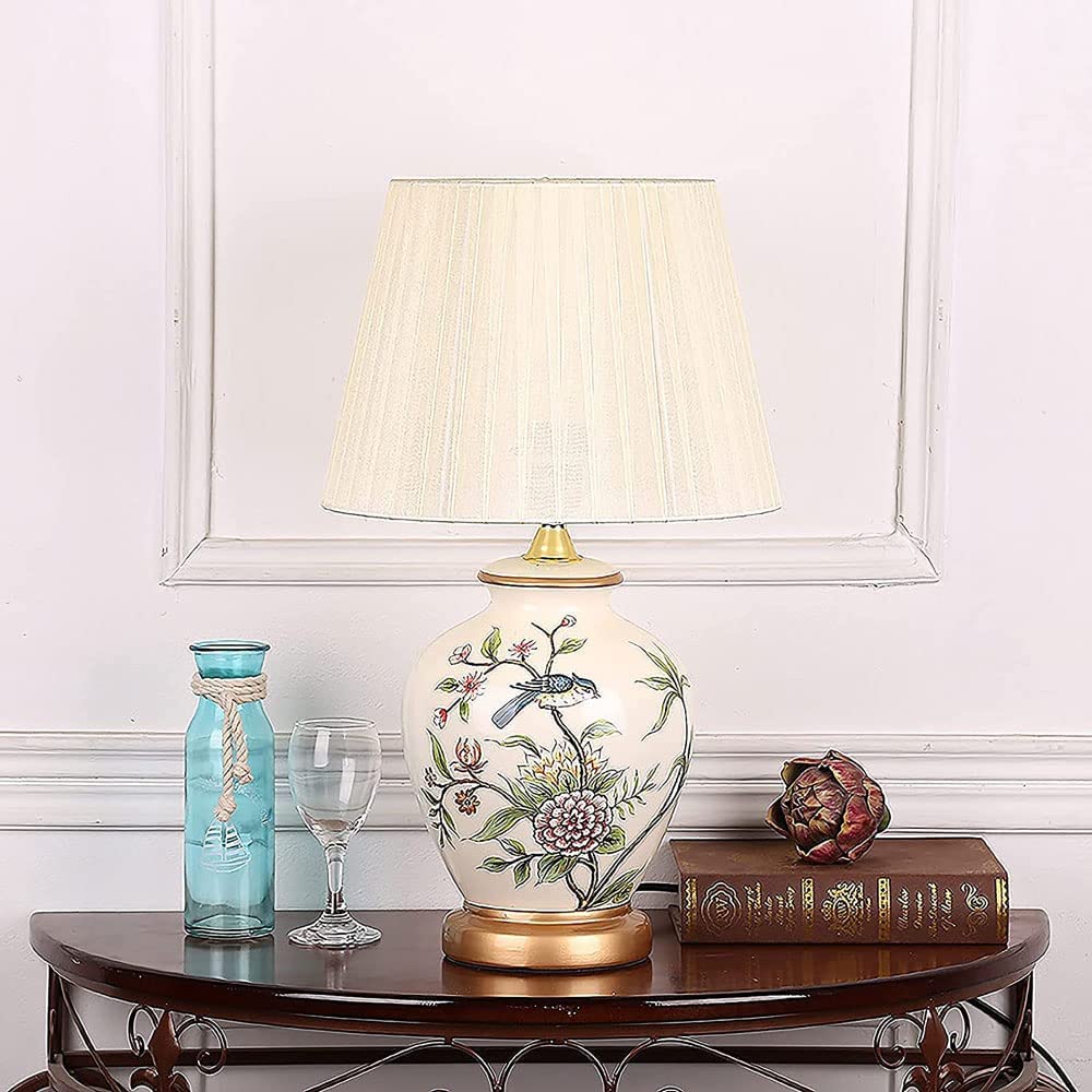 Lampa Stołowa Lampy Stołowe Do Salonu Malowana Ręcznie Ceramiczna Lampa Stołowa Z Plisowanym Kloszem Dekoracja Do Salonu Sypialnia Lampki Nocne Lampa Do Sypialni - Ściemniacz, Przełącznik Ściemniacza