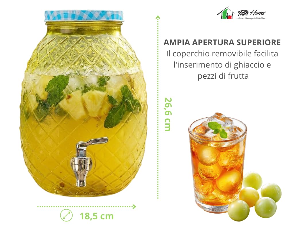 Dispenser Bevande in Vetro Con Rubinetto Contenitore Bevande Distributore Acqua Fredda Aromatizzata Erogatore Bevande Ghiacciate Aperitivo (Ananas)