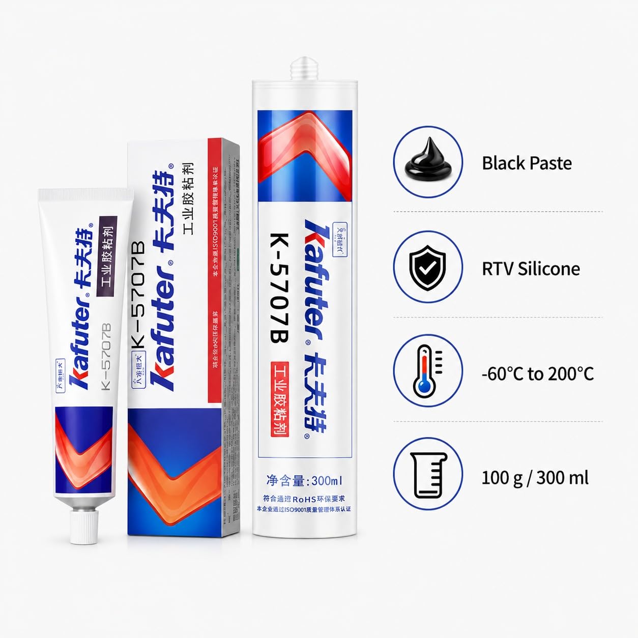 VIDOO Kafuter K-5707B Czarna Pasta Silikonowa o Konsystencji Pasty do Zębów Spoina Wstrząsoodporna do Złączy Polimerowych Przemysłowych Klej - 300ml