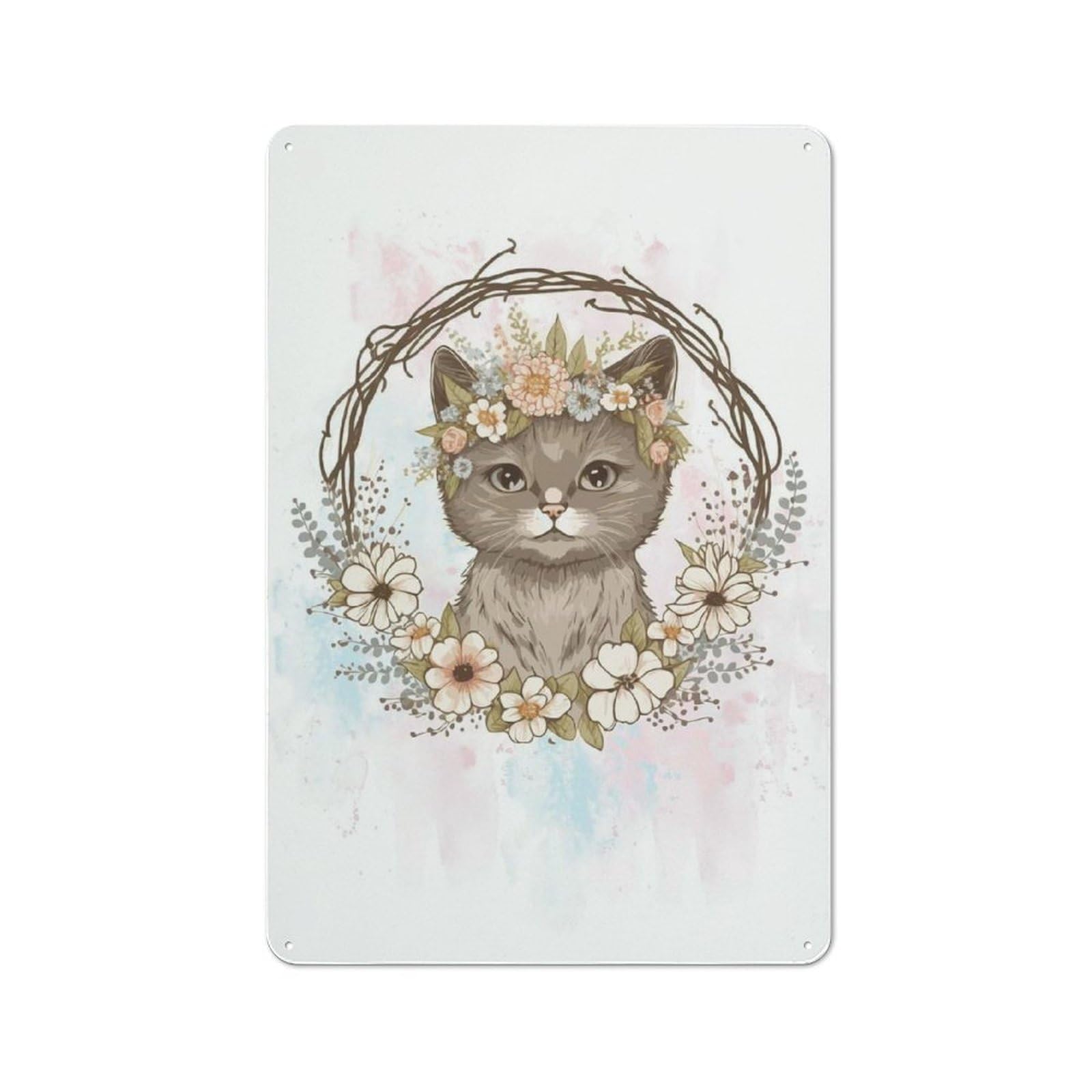 Junmoney Style-4 Decorative Tin Plaque With Watercolor Baby Cat Kitten Design 30X20cm, Classic Novelty Wall Art For Flat, Dorm Room, Lounge Or Cafe