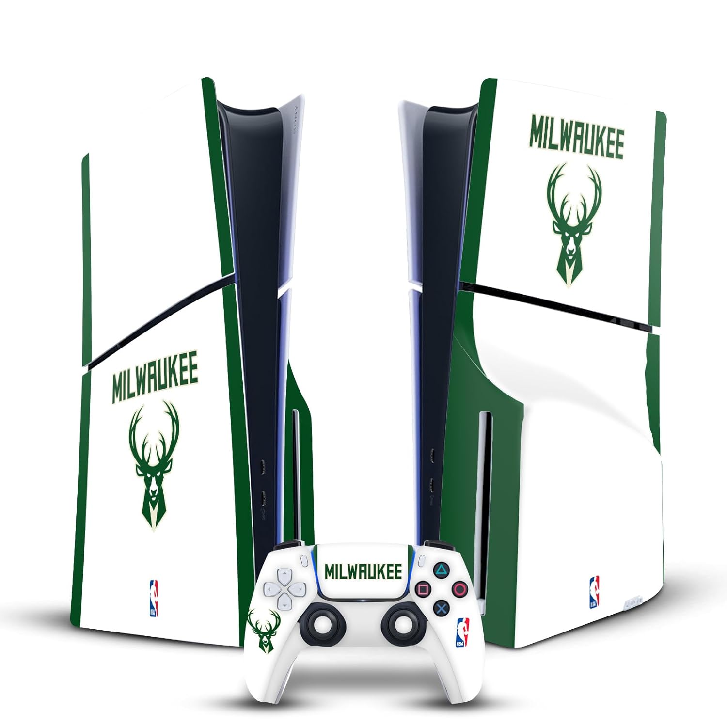 Head Case Designs Officially Licensed NBA White Design Milwaukee Bucks Logo Vinyl Sticker Gaming Skin Decal Compatible With Sony PlayStation 5 PS5 Slim Disc Edition Console & DualSense Controller