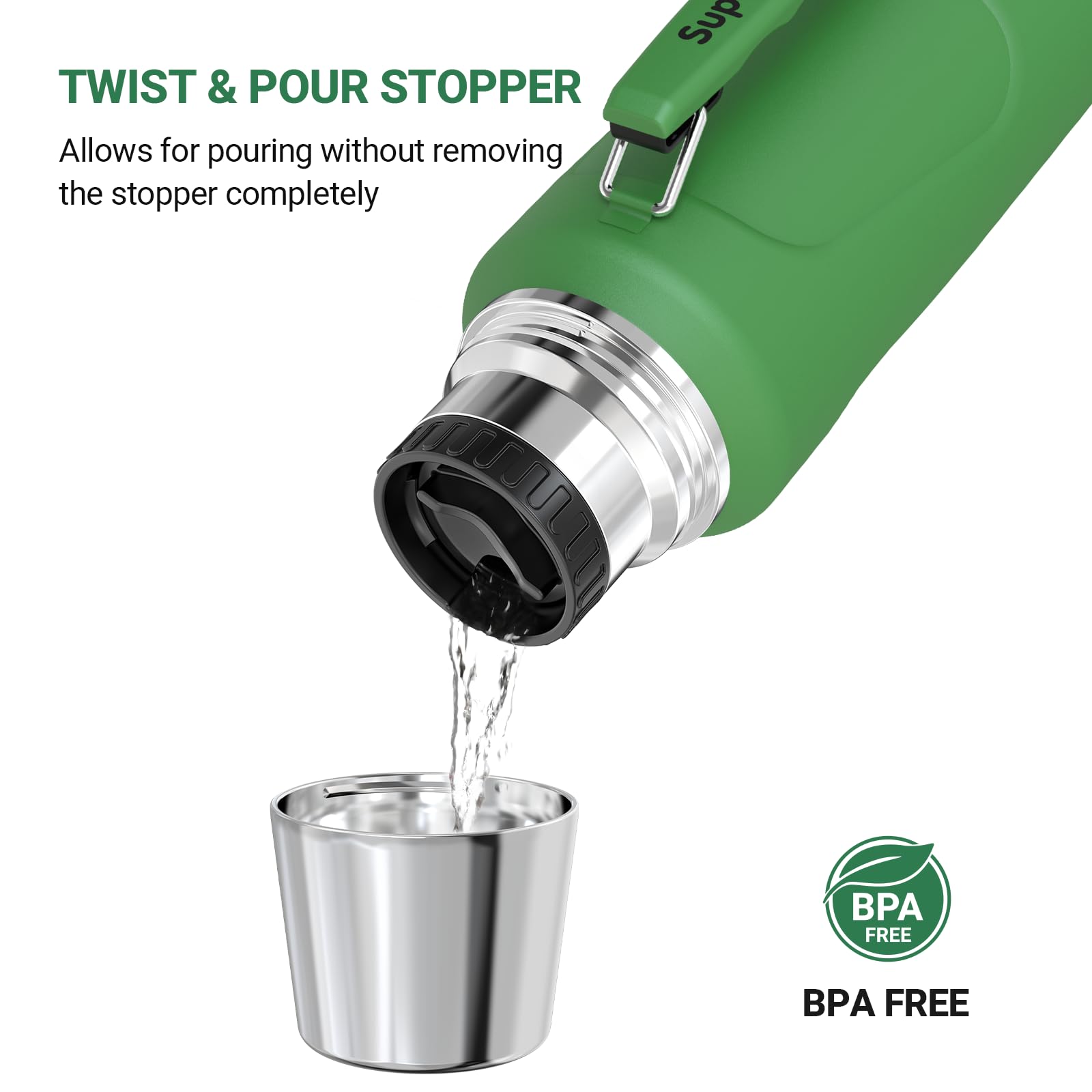 Super Sparrow Stainless Steel Water Bottle, 2L, Wide Mouth Vacuum Insulated Flask, BPA-Free ThermosBottle - Image 3