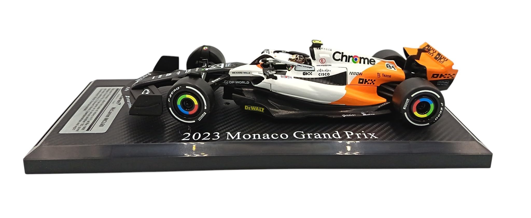 Coche de Fórmula 1 a Escala 1:24 con Casco de piloto, Compatible con McLaren MCL60 Piastri #81 2023 Gran Premio de Mónaco 10.º - CCA 81-68203