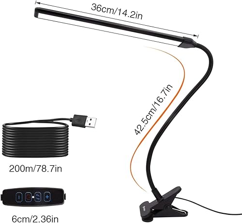 Miniatura 8 de Lámpara con abrazadera, luz de clip, lámparas de escritorio, 3 ajustes de temperatura de color, 10 niveles de brillo, cable USB de 6.6 ft