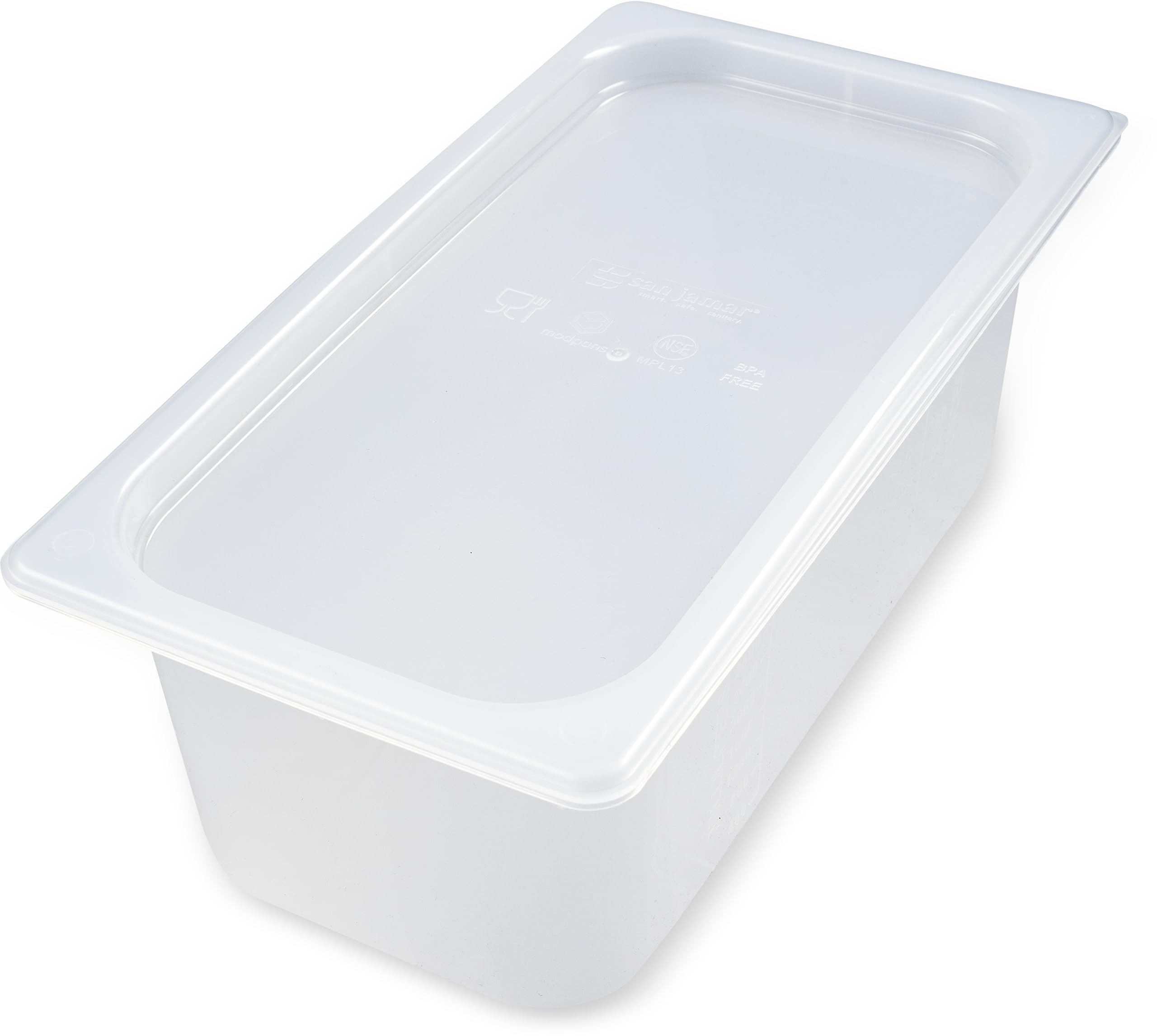San Jamar mp13 modpans Polipropileno 1/3 sartén de alimentos con tapa, Capacidad de 140 mm de profundidad, 3,8 L, transparente (12 unidades)
