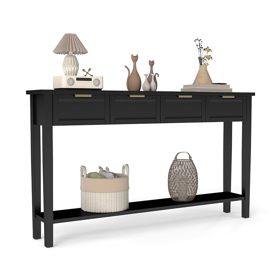 Narrow Console Table, Rustic Entryway Table Slim Sofa Table With Three Storage Drawers And
