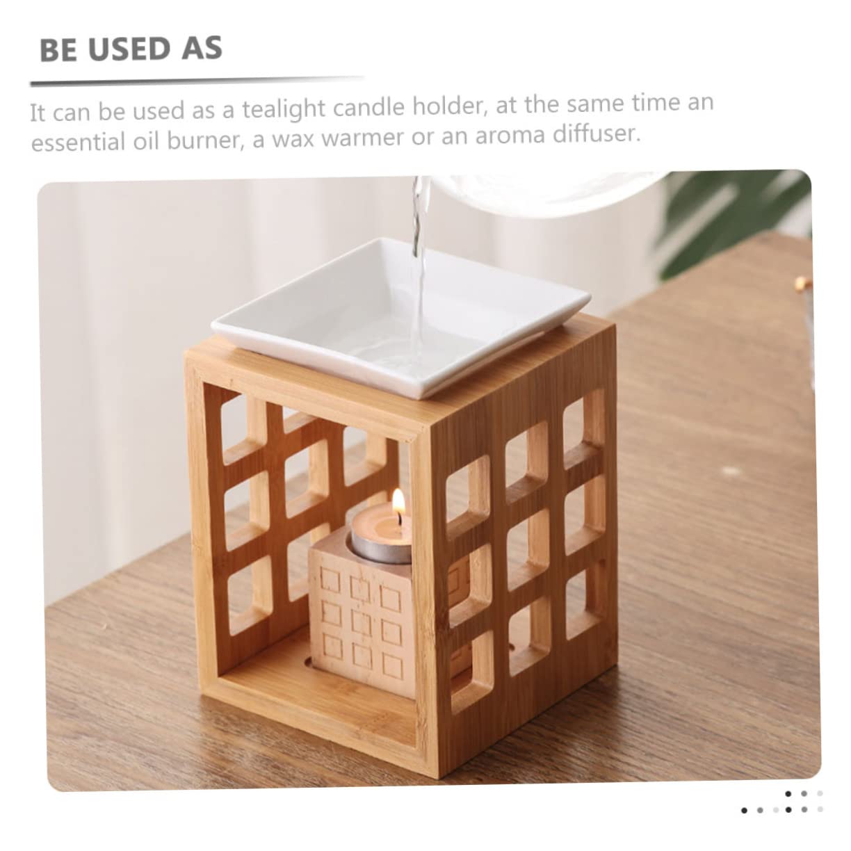 Gatuida Quemador Diseño Elegante de Cerámica y Madera de Aceites Esenciales de 150ml para Aromaterapia para Velas Tealight en Sala de Yoga o Hotel