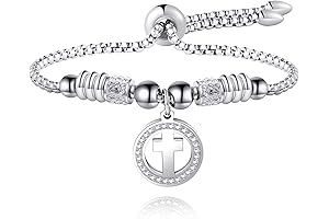 Cross Bracelet for Women: Silver Cross Charm Bracelets Adjustable Stainless Steel Jesus...