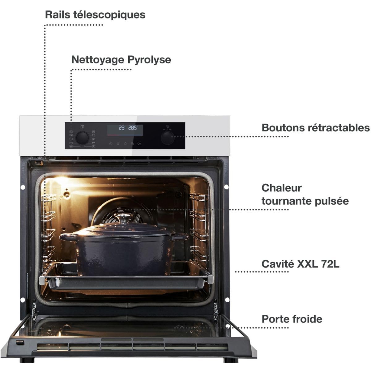 Four encastrable ESSENTIELB EFMP 105b2 - Pyrolyse - Chaleur pulsée - Porte froide - Rails télescopiques