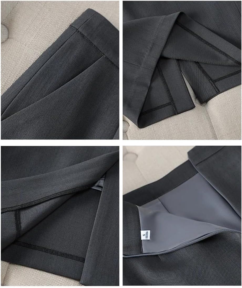 Women's Slim Fit 2 Piece Suit Long Sleeve V-Neck Hidden Breasted Blazer with Skirt Office Outfit Set