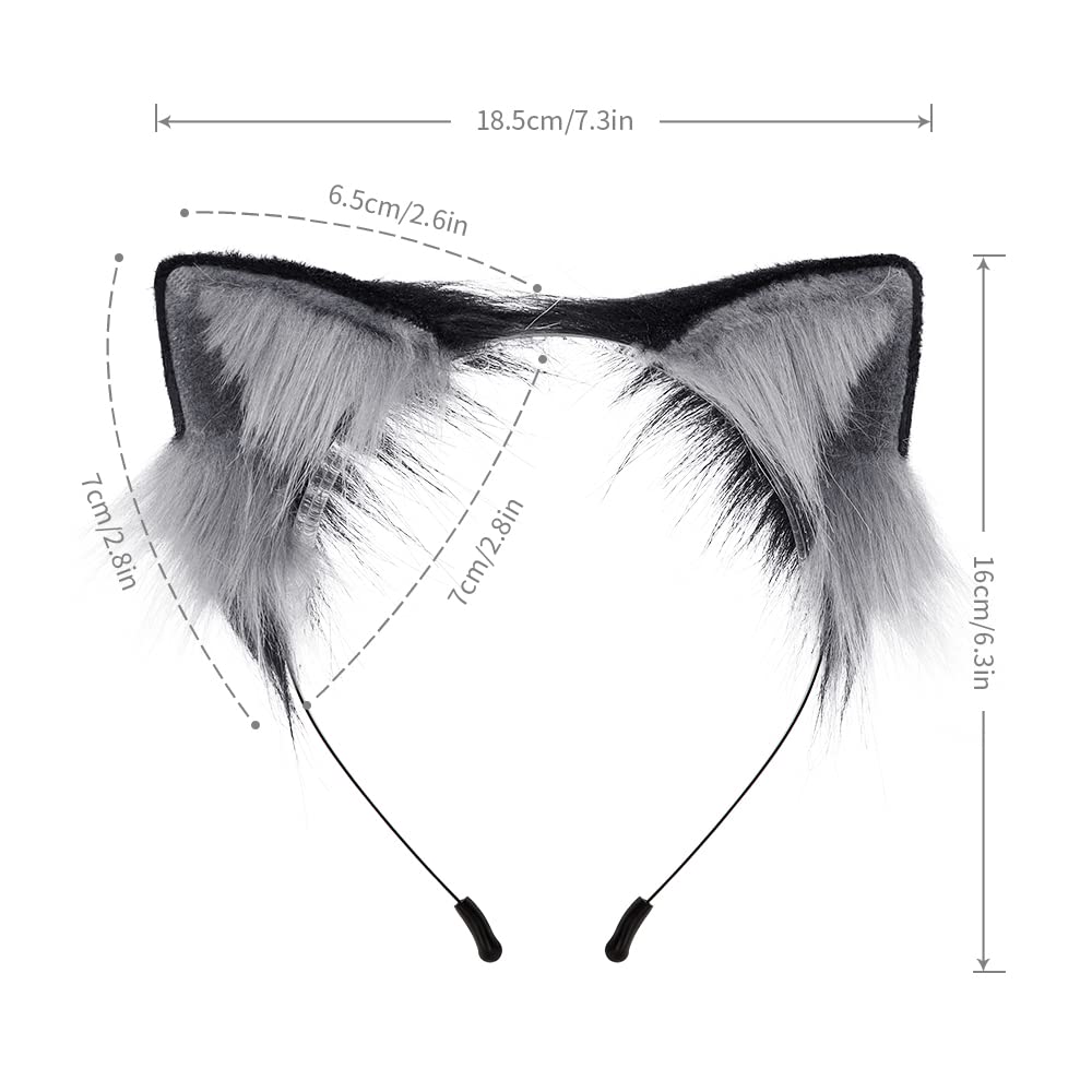 Cat Fox Wolf Ears Faux Fur Animal Anime Headband for Halloween Party Costume Accessory: Grayblack