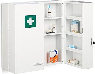 Relaxdays Medizinschrank Stahl, HBT: 53 x 53 x 21,5 cm, weiß