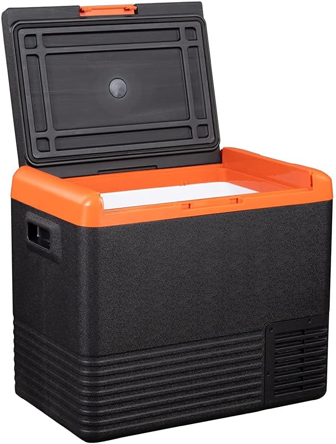 VzTrip 53 Quart Portable Car Freezer 12 Volt Refrigerator Outdoor Fridge Refrigerator(-4℉-68℉),Vehicle,Truck,RV,Camping-12/24V DC (Black & Orange) : Automotive