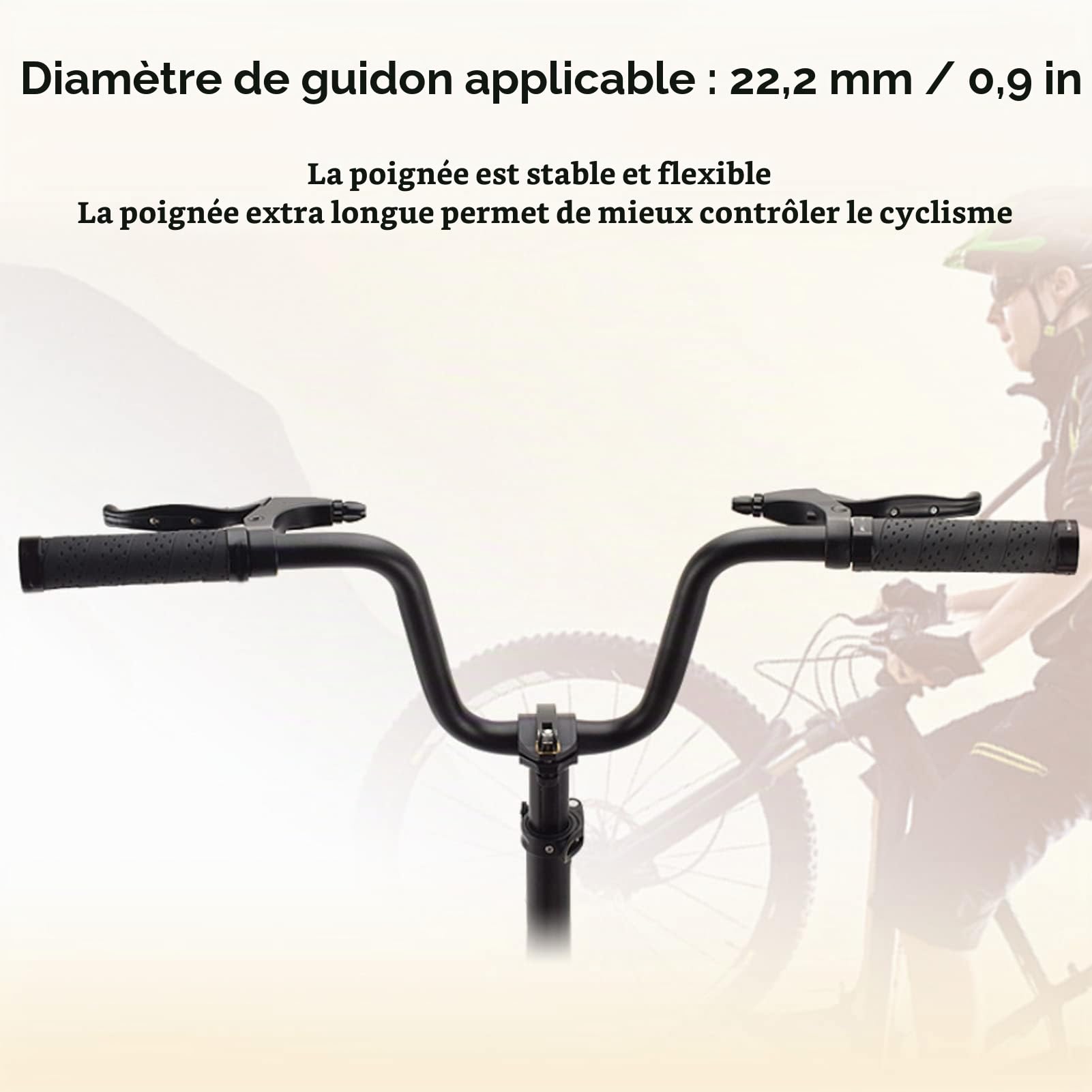 Rosvola Guidon de VTT et Vélo de Route en Alliage d'Aluminium - Extra Long, Antidérapant, 25.4mm * 580mm, 160 mm / 6,3 Pouces de Hauteur