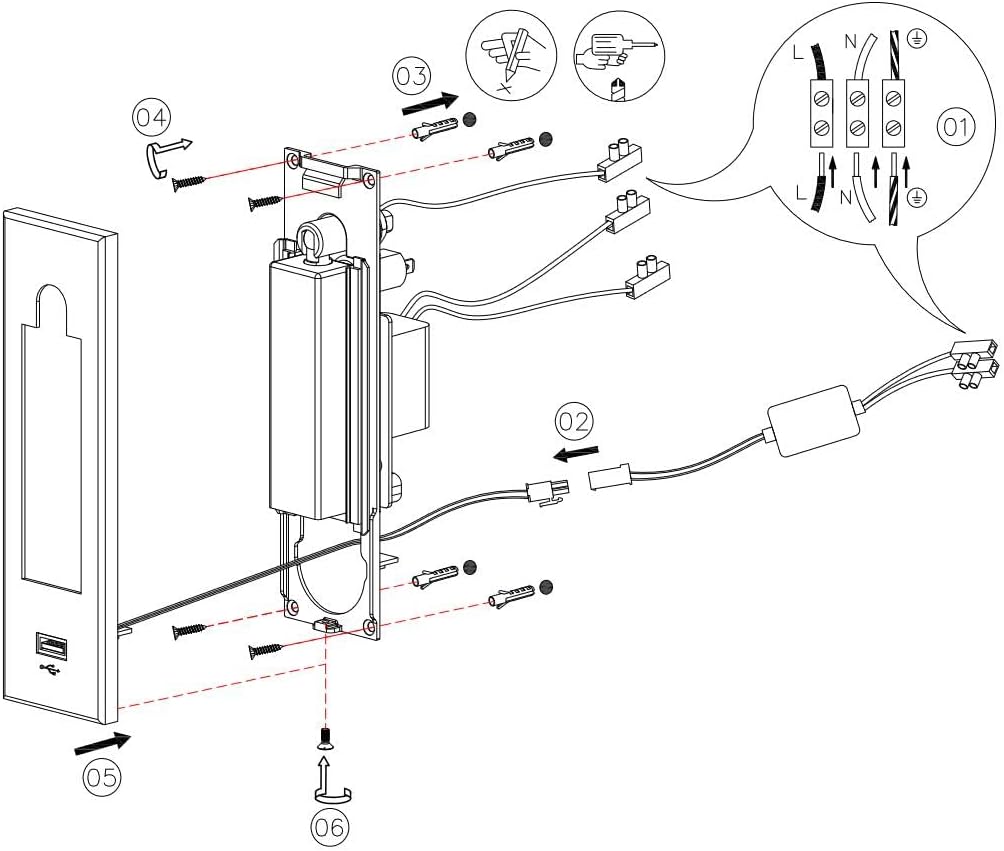 Integral Bedside Reading Light Fixture Bedroom Reading Wall Lamp Headboard Bed Night Reading Light 3W LED with Hidden Switch & USB Fast Charging Port Polished Chrome
