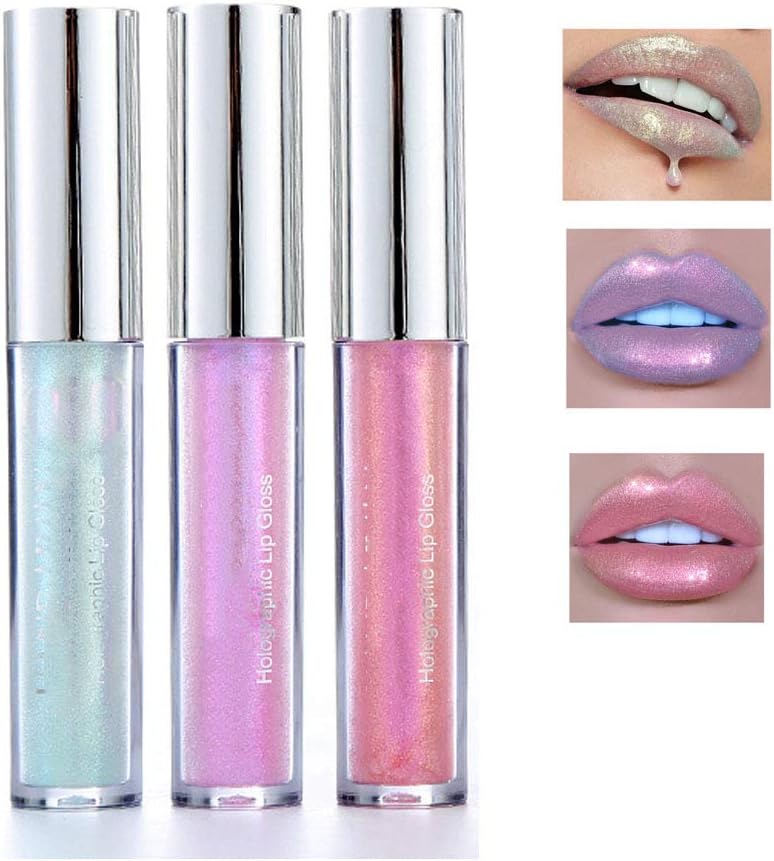 3 Color Glitter Lip Gloss Mermaid Glitter Lipstick Long Lasting Moisturizer Liquid Lipstick Polarized Color for Creating Sexy Lip Eye Beauty Lip Plumper Eye Lip Metallic Cosmetic Makeup