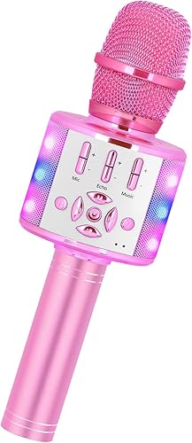 Amazmic - Micrófono de karaoke para niñas, juguete con luces para niñas pequeñas, regalo de cumpleaños para niñas y niños de 3 a 8 años, color