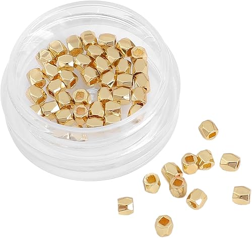 Miniatura 6 de Cuentas espaciadoras facetadas chapadas en oro de 14 quilates, 0.098 x 0.098 in, 50 unidades para hacer joyas, no se deslustran