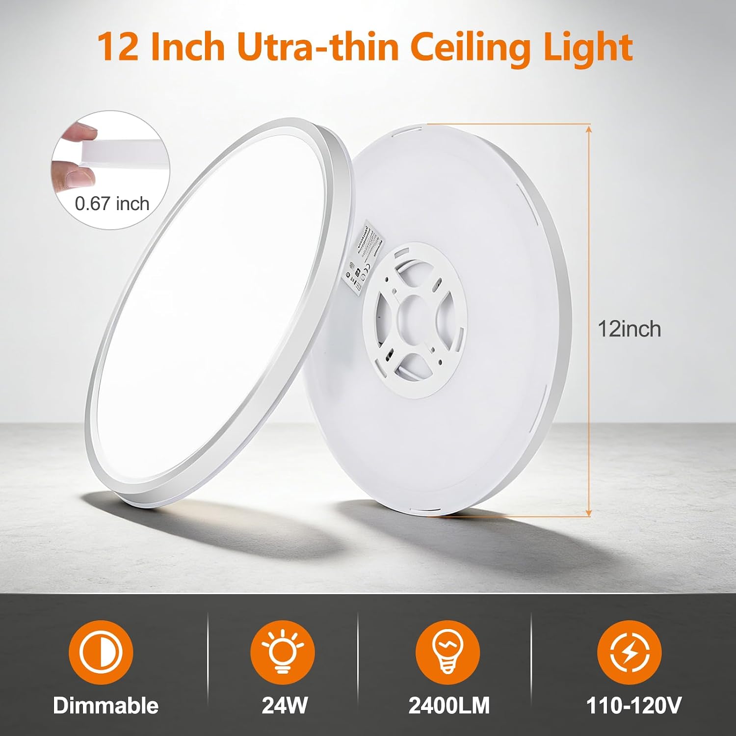 Dimmable LED Ceiling Light with Remote 12Inch 24W Flush Mount Ceiling Light with Night Light 2400LM 2700K-6500K Memory Function Easy to Install for Bedroom Kitchen Bathroom(2 Pack)