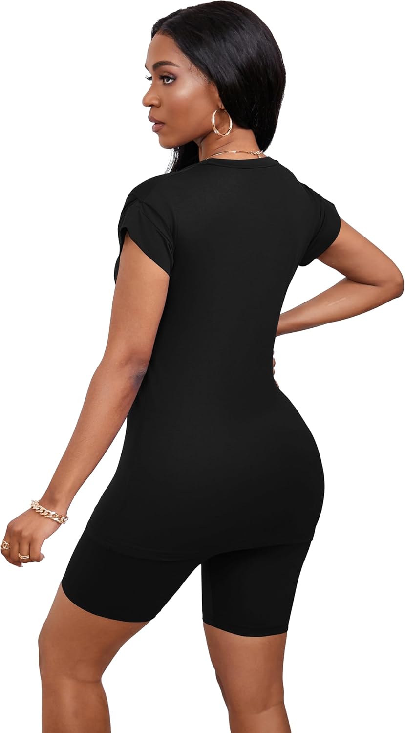 PINSV Women 2 Piece Outfits Summer Sweatsuits Biker Short Workout Jogger Sets - Image 4