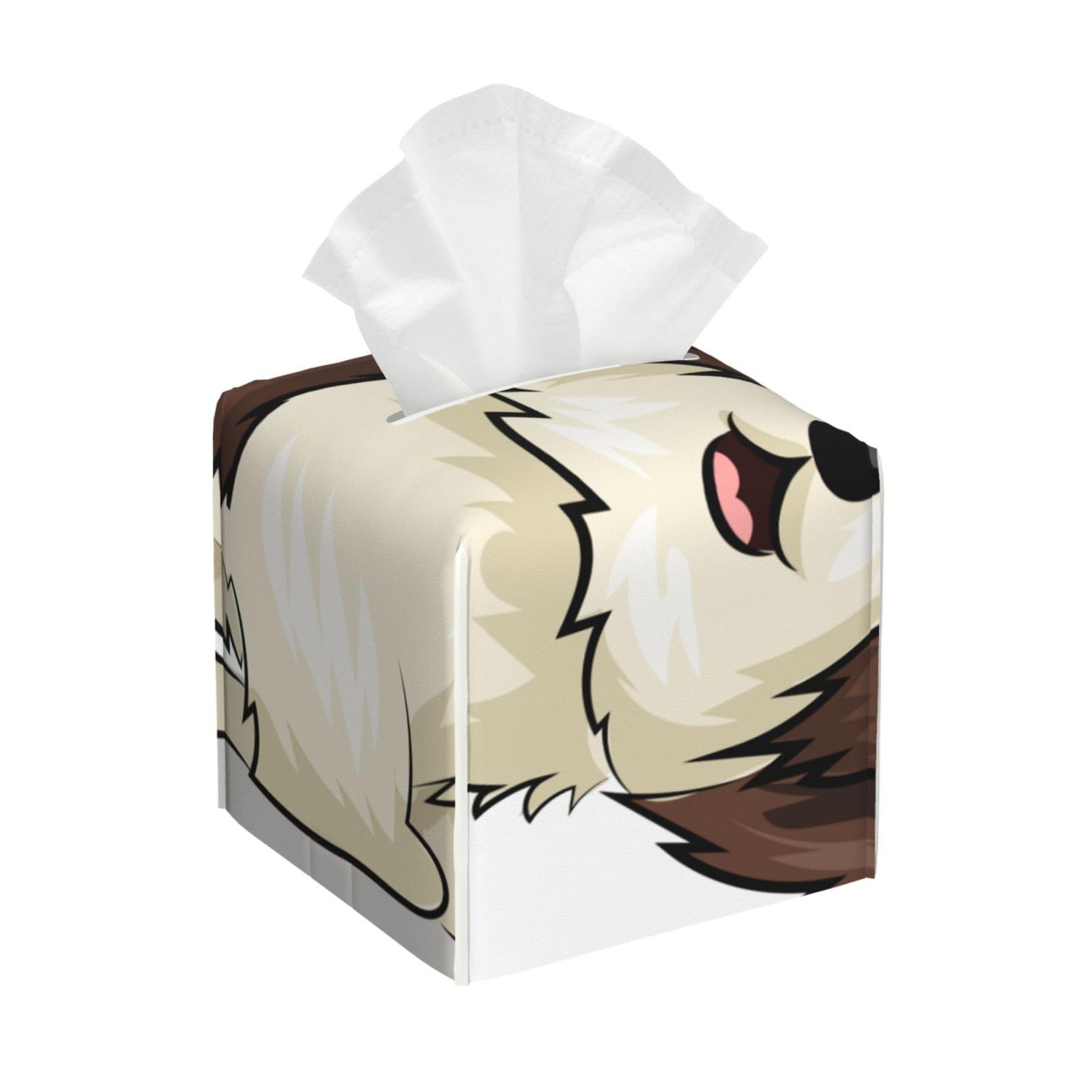 Shih Tzu Dog Square PVC Tissue Box Cover Modern Decorative Holder for Bathroom Vanity