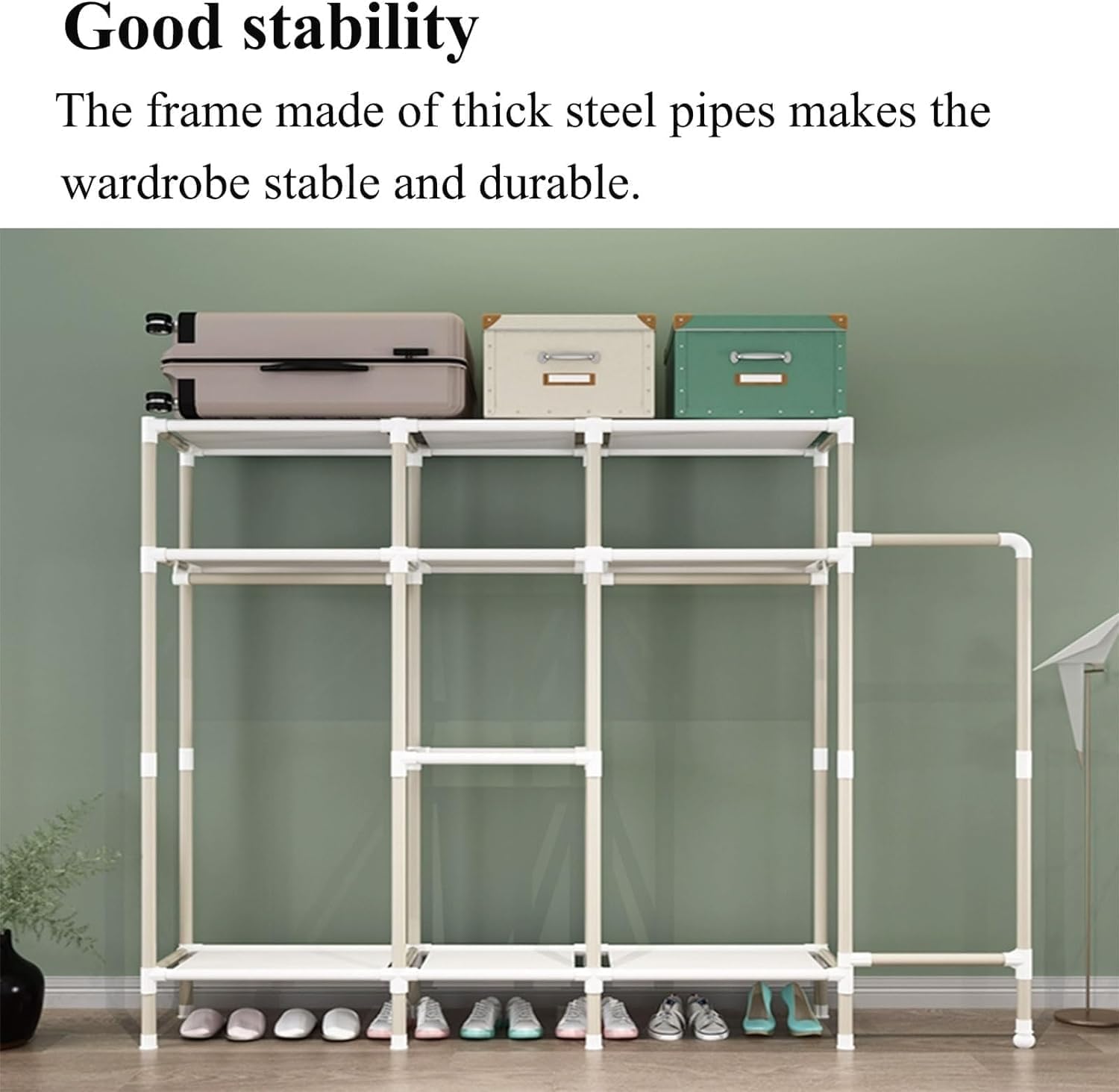 Grande Guardaroba in Tessuto, Guardaroba Portatile con Appendiabiti, Guardaroba da Camera da Letto con Appendiabiti in Acciaio(Green,110cm)