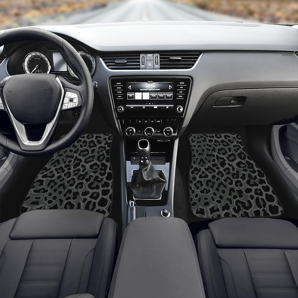 Leopard Print Car Floor Mats Set of 4,Black Grey Green Leopard Skin Wildlife Fur Cheetah Print Vehicle Front Rear Carpets Mats Universal Car Rugs Dark Animal Skin Texture Car Accessories - Image 4