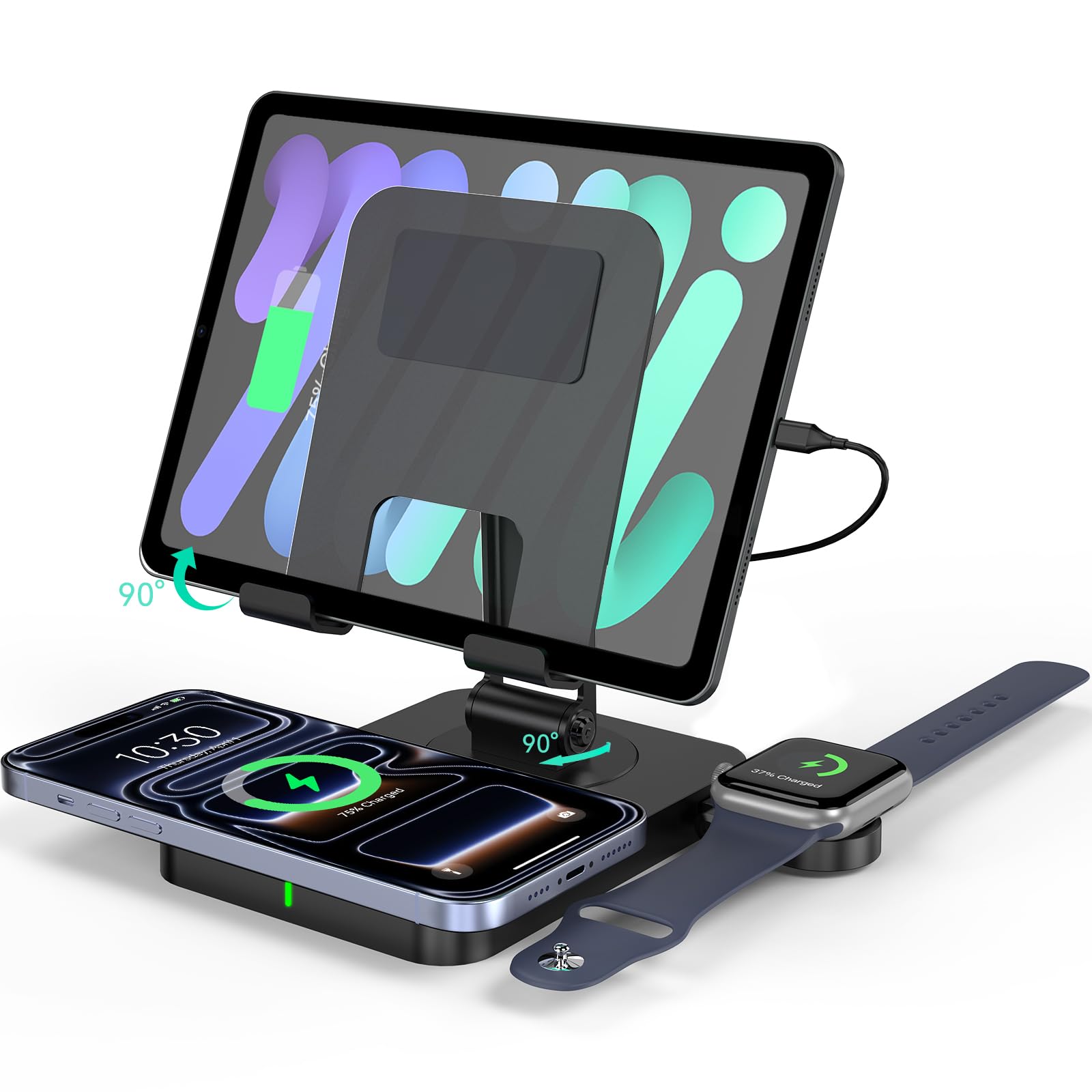 Wireless Charger for Apple, 3 in 1 Multiple Charging Station for iPhone 17/16/15/14/13/12, Watch Charger for Apple Watch 10/9/8/7/6/SE/5, Stand for AirPods 4/Pro, iPad Charging Station Stand