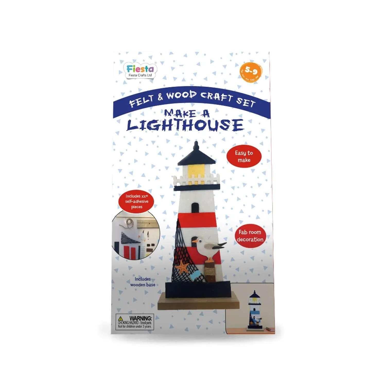 Make a Lighthouse Felt Craft Kit by Fiesta Crafts - Sticky-Back Felt and Wood Craft Decoration - No Glue or Tools Needed - Ages 5-9 Years