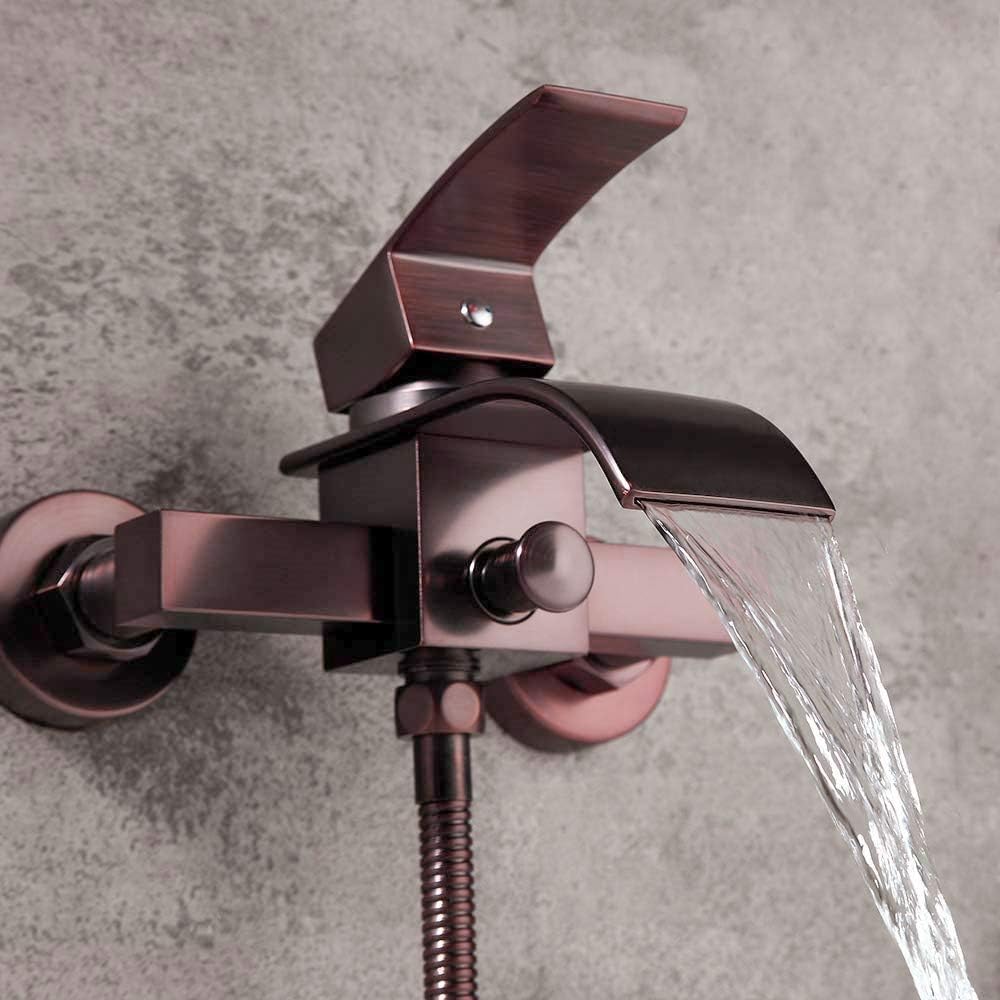 Tech Deals 🔥 KunMai Waterfall Wall-Mount Oil Rubbed Bronze Tub Faucet & Handshower with Curved Spout