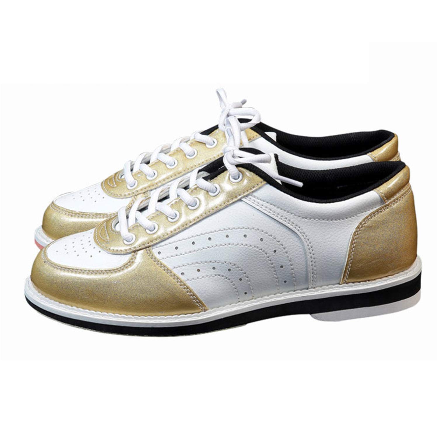 Herren Bowlingschuhe, Damen Mode Trainer rutschfeste Leichte Lace Up Lederschüsseln Schuhe Atmungsaktive Bowling Trainer,Gold,44