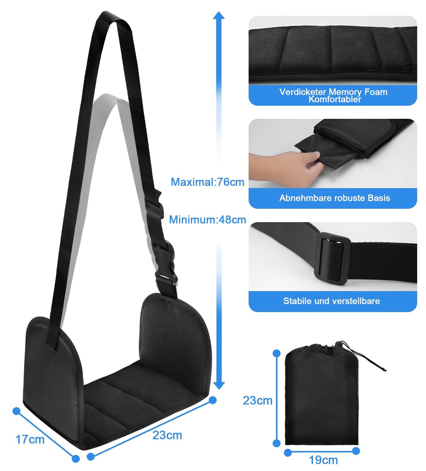 M MOACC Poggiapiedi per aereo - Poggiapiedi da viaggio con schiuma a memoria di forma, poggiagambe portatile regolabile per aerei,Travel Essentials Piede Amaca con Piatti di Supporto (Medium)