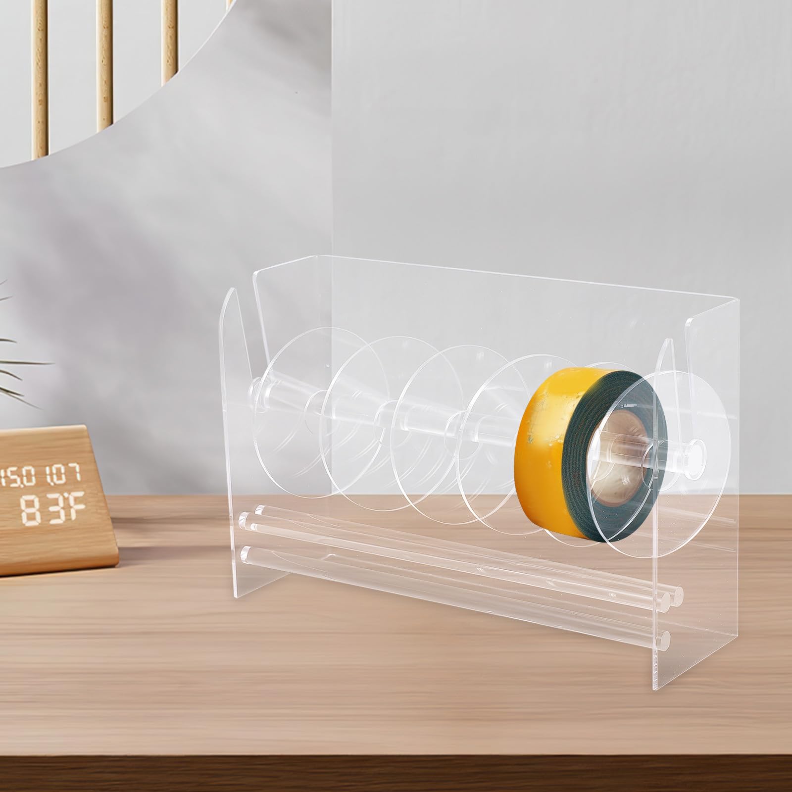 Baluue Transparenter Stabiler und Benutzerfreundlicher Aufkleberhalter mit 7 Fächern Acryl Etikettenrollenhalter für Büro und Arbeitsplatz Organizer