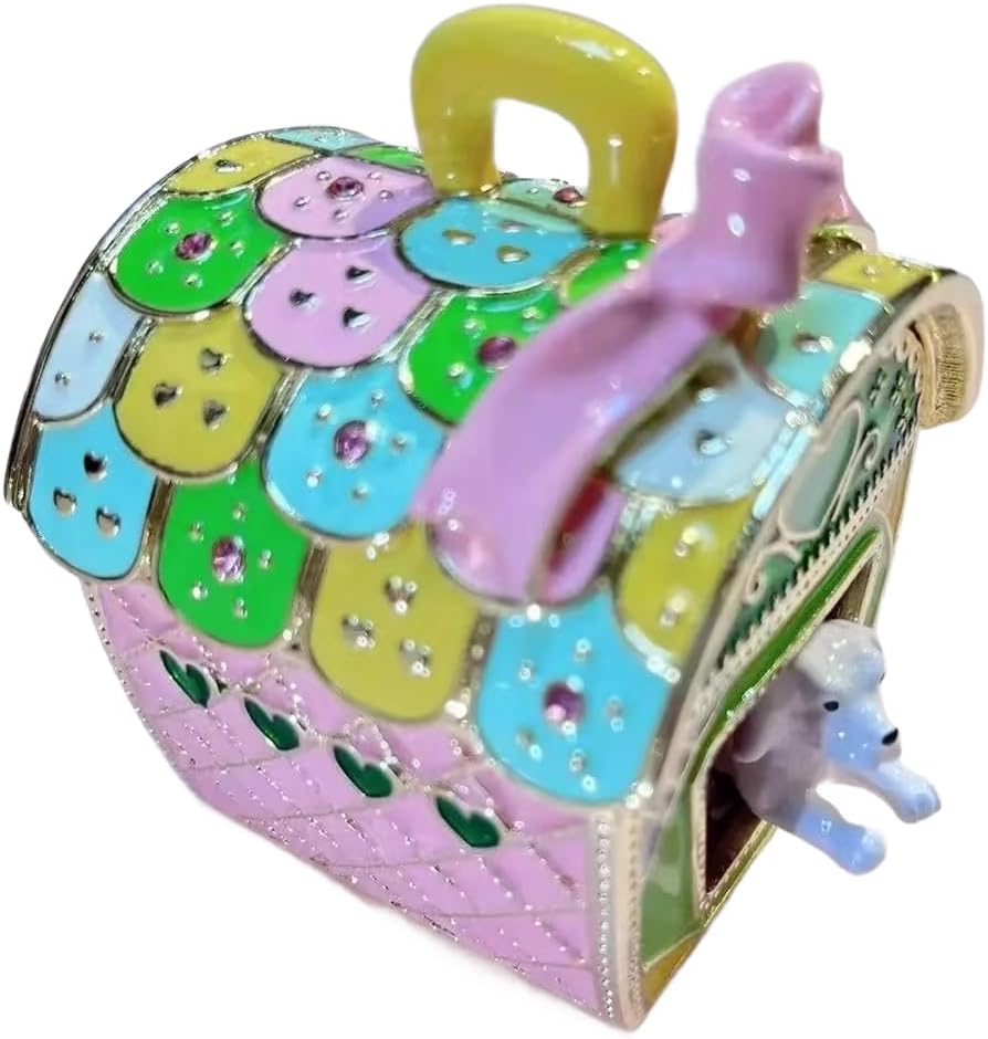 Metal Craft Enamel Ornament Dog House Box Trinket Bithday Gift Trinket Box For Home Decor Necklace Rings Earrings Organizer (Purple)