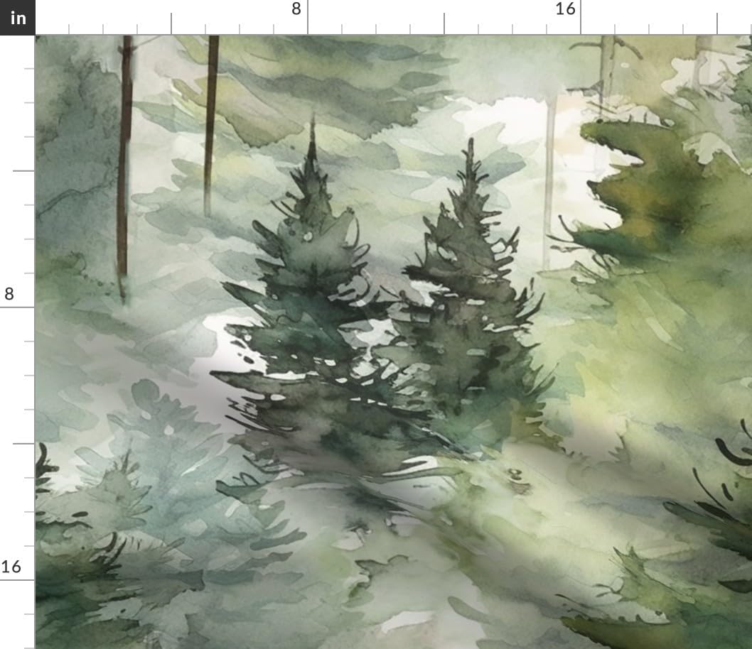 Spoonflower Fabric - Watercolor Pine Tree Forest Woodland Tranquil Peaceful Woods Trees Printed on Petal Cotton Fabric by The Yard - Sewing Quilting Apparel Crafts Decor