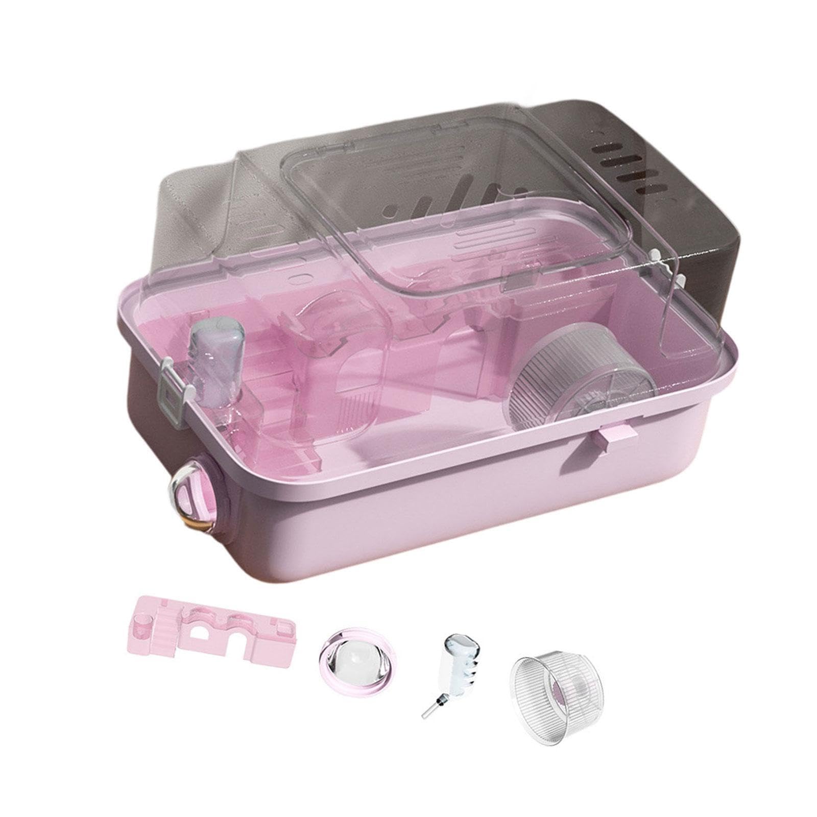 F Fityle Hamster Cage Double Tiers with Water Bottle Multipurpose House Hamster Habitat Small Animal Cage for Gerbils Hedgehog Bunny, pink