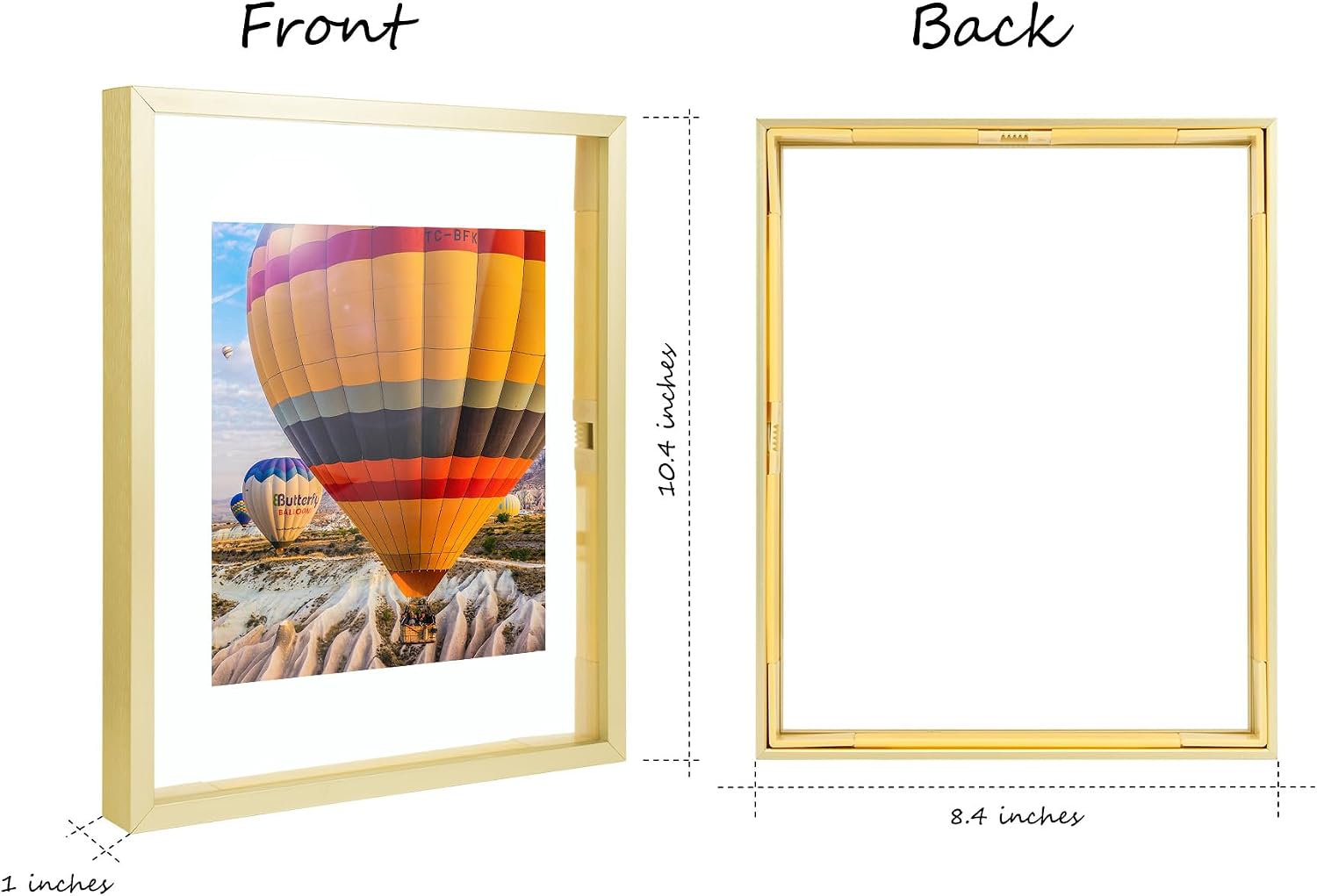 Golden State Art, 8x10 Floating Picture Frame Aluminum, Tempered Clear Glass Displays Any Size Photo Up to 8 x 10, for Home or Gallery Decoration (Gold, 3 Pack)