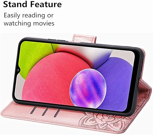 Miniatura 10 de MEUPZZK Funda para Samsung Galaxy A03S, funda tipo cartera para Samsung A03S, piel sintética de alta calidad con diseño de flor de mariposa en