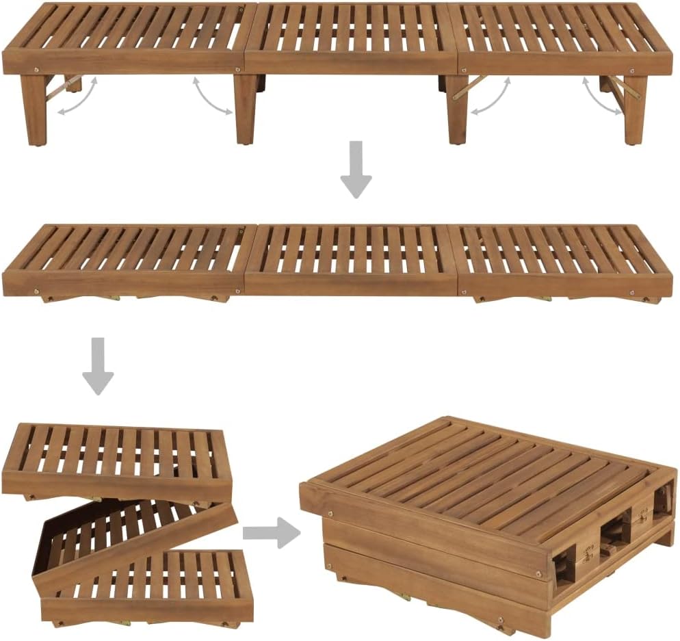 Folding Sun Lounger with Cushion,Outdoor Lounge Chairs,Garden Sunlounger,Sunbathing Recliner,Sun Lounge Bed,Patio Lounge Chair,for Beach,Patio,Backyard, Solid Acacia Wood