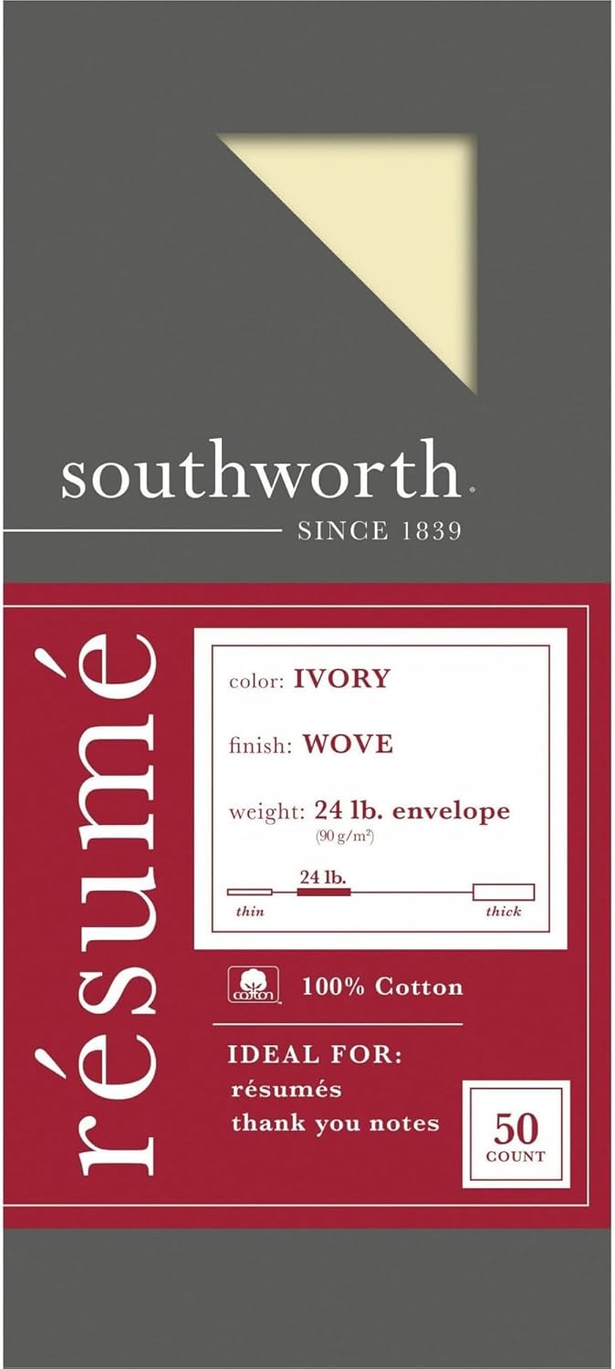 Southworth® 100% Cotton & 100% Recycled Envelopes, #10 (4 1/8" x 9 1/2"), 24 Lb, Ivory, Pack Of 50