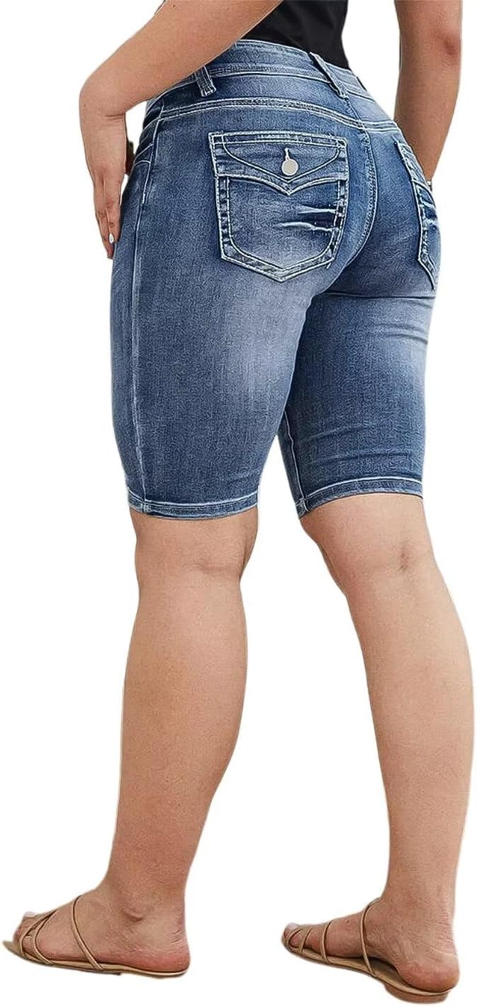 Flamingals Women's Button Fly Ripped Denim Shorts Without Belt Mid Waist Casual Shorts - Image 3