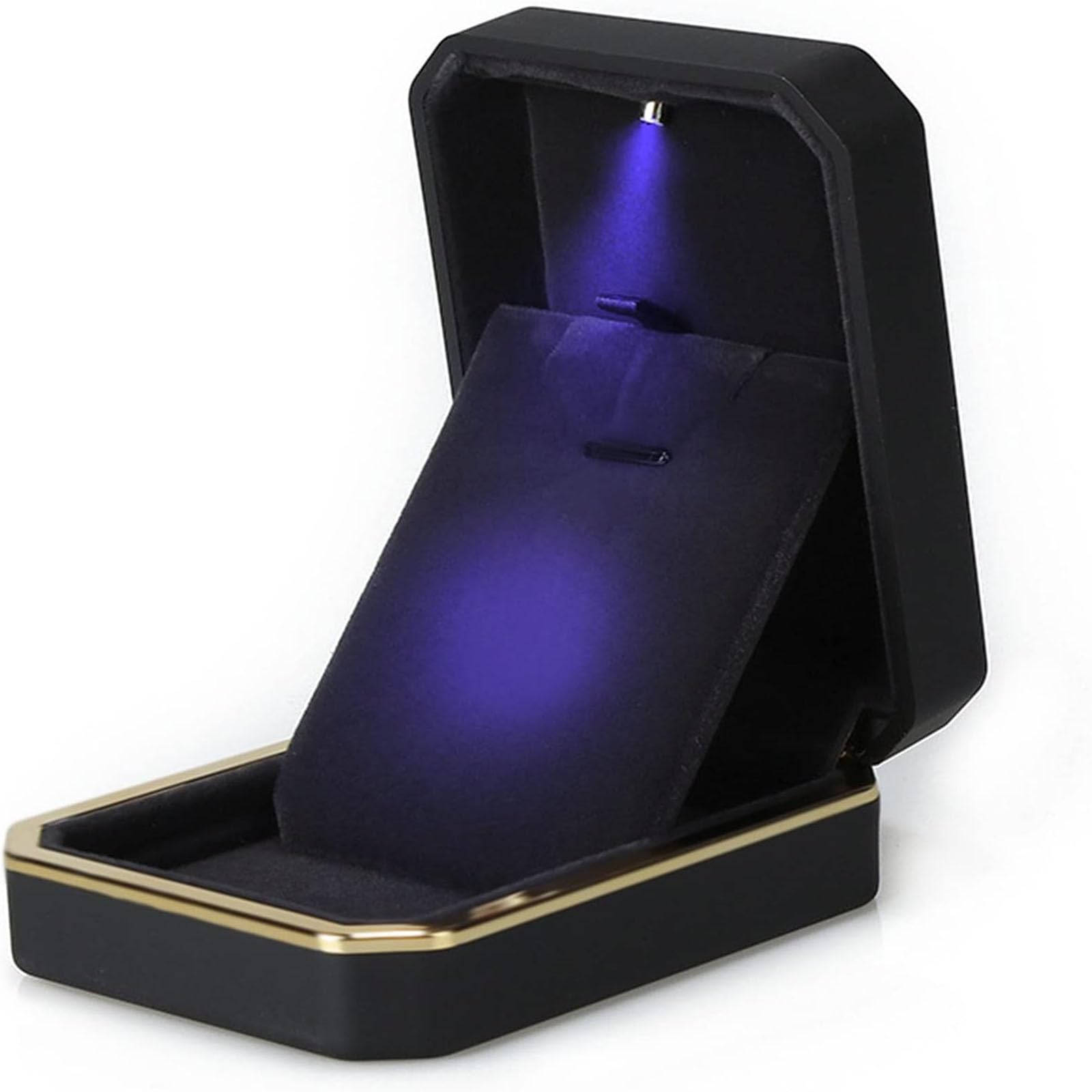 Luxury LED Pendant Necklace Gift Box with LED Light, Velvet Jewelry Storage Display Case for Proposal Engagement Wedding Anniversary Birthday Valentine's Day, Black