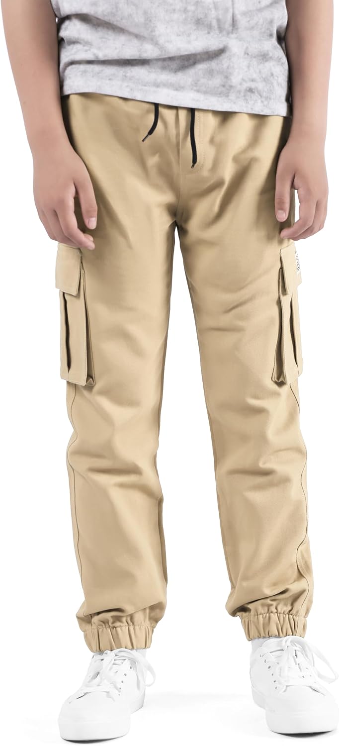 Natust Boys' Cargo Trousers, Children's Leisure Trousers with Elastic Waistband 146-152 Khaki