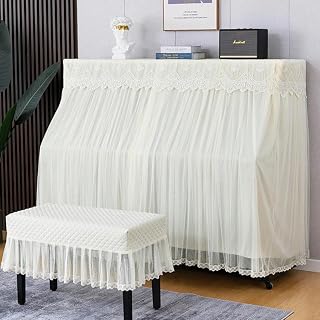 Paño protector for piano, fundas for piano, 150 * 105 * 40 cm Cubierta antipolvo for piano vertical con volantes de encaje blanco de arroz con cubierta for taburete Paño for cubierta de piano vertical