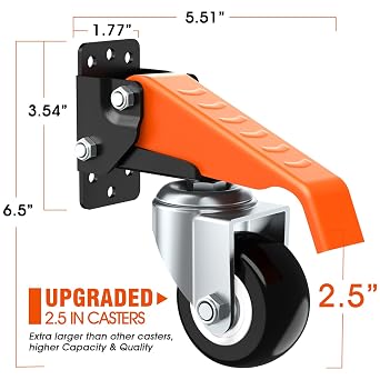 Ronlap Workbench Casters Wheels Kit 660 Lbs Capacity Retractable Casters Set of 4 Heavy Duty Side Mount 2.5 Lifting Caster Work Table Tool Bench Stepdown Castors Wheels 4 Pack