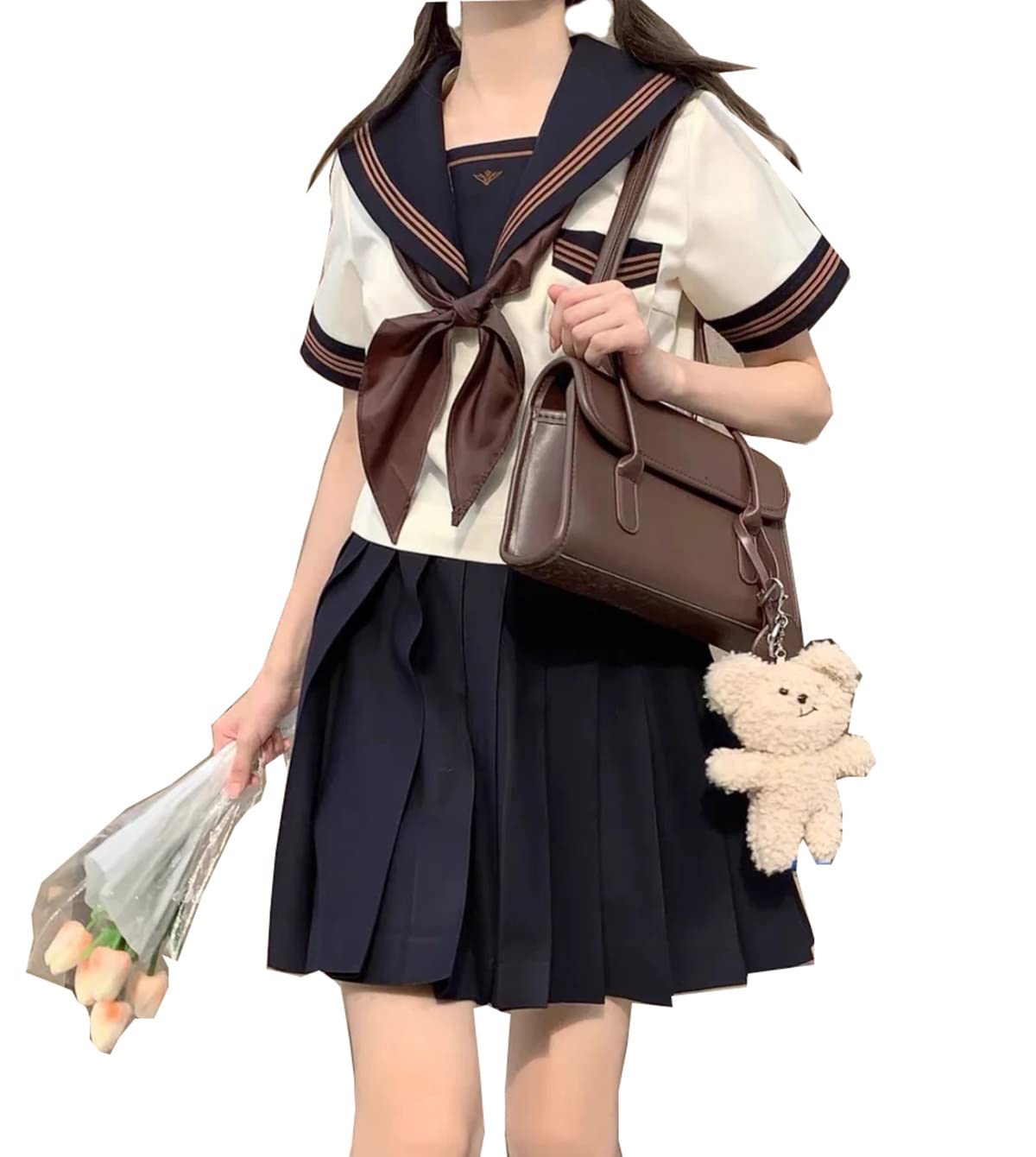 小松丸セーラー服 長袖 茶色人気 学生服 上着下着 夏物 プリーツスカート 女子高校 制服+ギフトソックス セーラー服 可愛い コスプレ 5 Amazon.co.jp: 【小松丸】セーラー服 長袖 茶色人気 学生服 上着下着