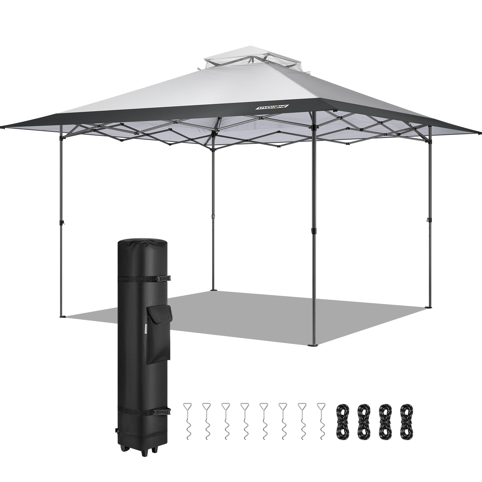 VIVOHOME Pavillon Doppelschichtdach für Terrasse Garten Hinterhof 4 x 4 m, Grau