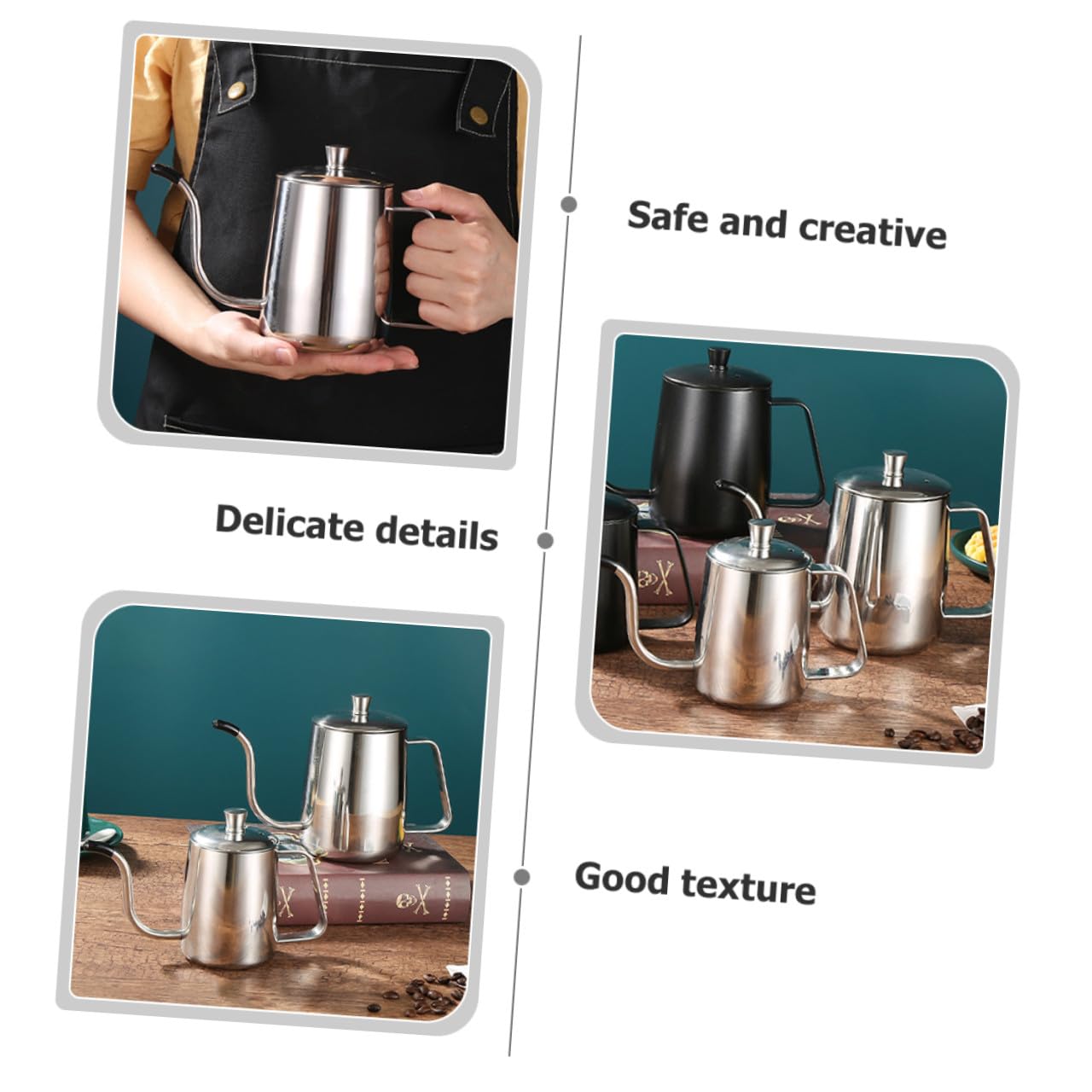 OUNONA Handtropfkessel aus Edelstahl 600ml mit Langem Ausguss und Deckel Silberner Schwanenhals Wasserkocher für Kaffee und Teeliebhaber im Büro Stabiler Wasserfluss Einfache