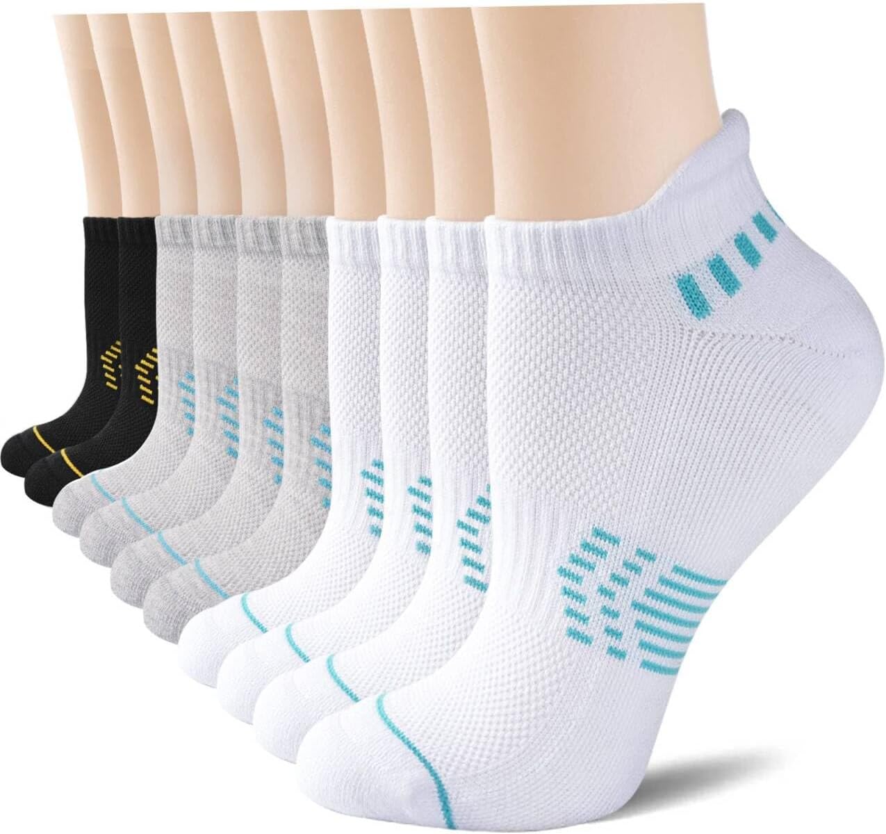 Ankle Socks Womens Cushioned Athletic Running Low Cut with Heel Tab Anti-blister Socks 5 Pairs