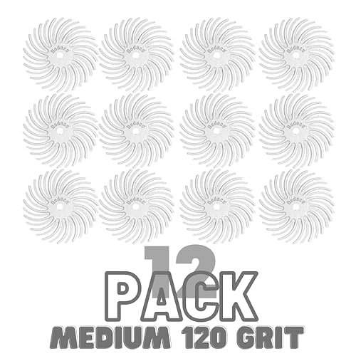 Miniatura 35 de Dedeco Sunburst - Discos de cerdas radiales (12 unidades, 7/8 pulgadas, curvados, grano 1400 durazno (extrafinos, 6 micrones), óxido de aluminio